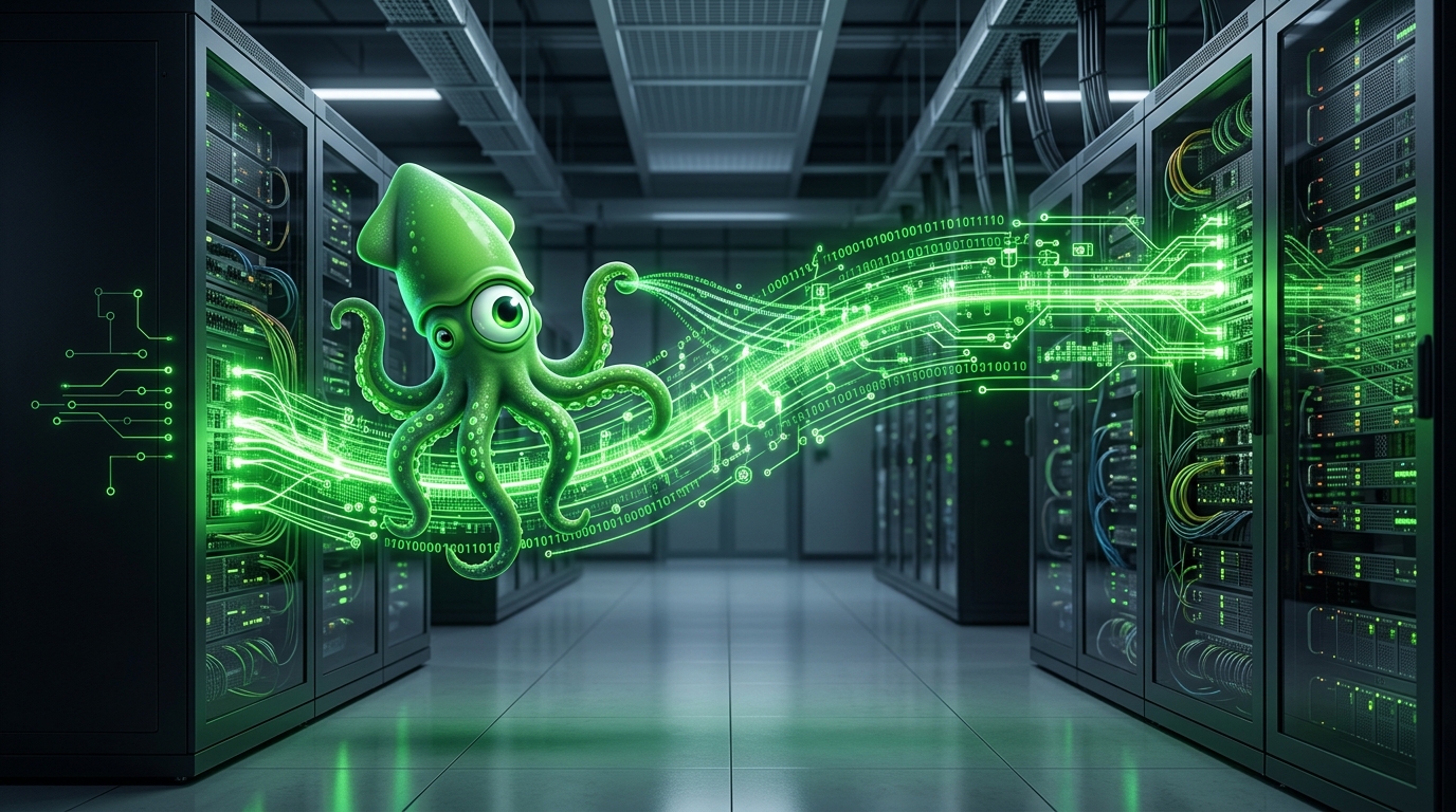 A glowing digital bridge connecting two server racks, symbolizing API data transfer and system integration in a futuristic data center.